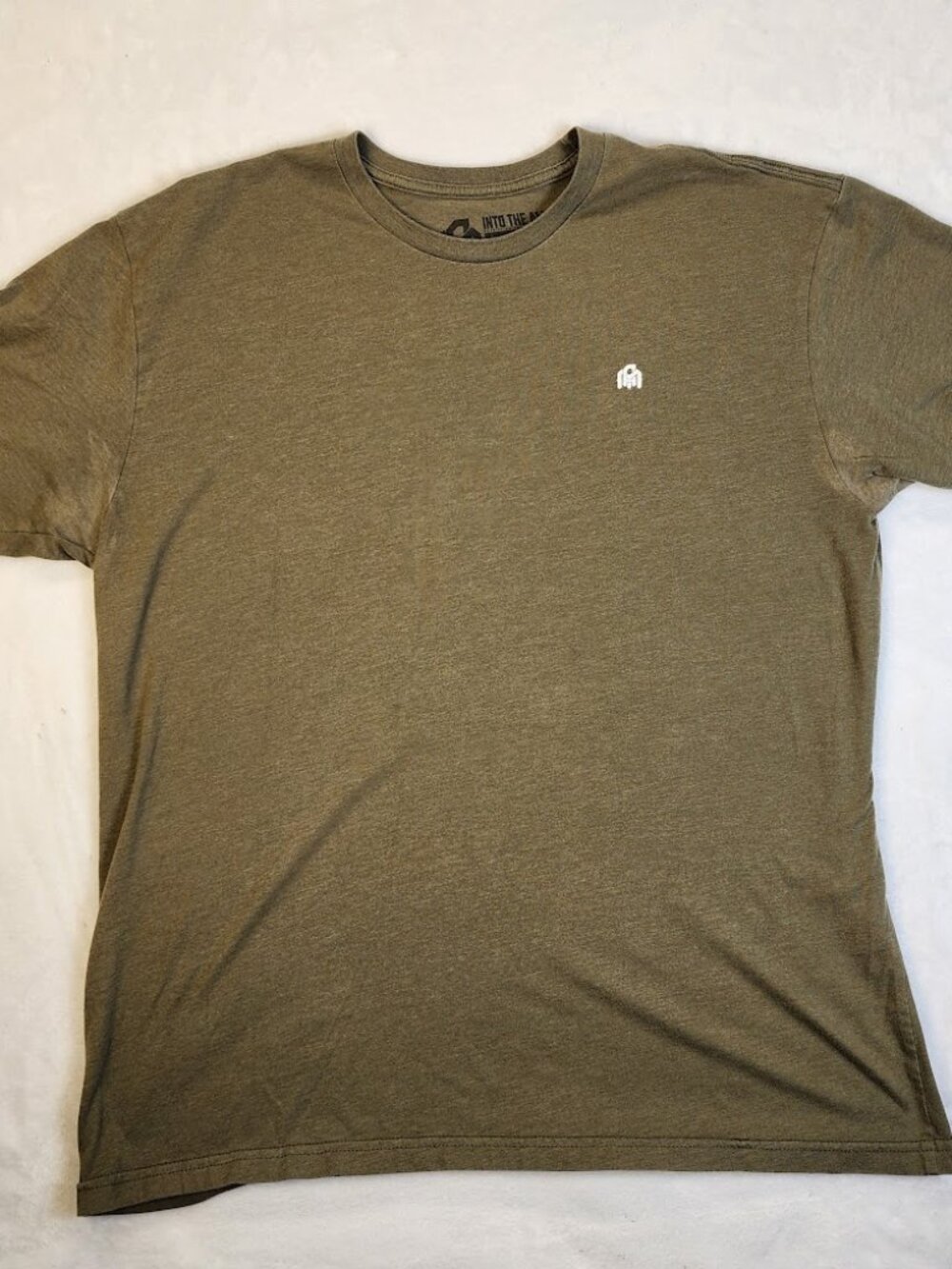 INTO THE AM Mens Heathered Olive Green Short Sleeve Logo T-Shirt Soft Material